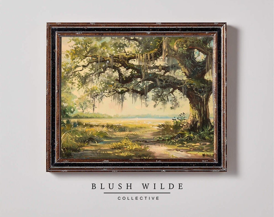 Majestic Oak Tree With Spanish Moss Vintage Southern Landscape Poster