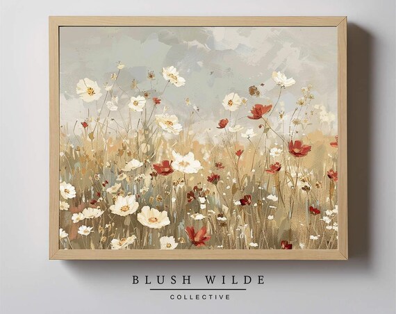 Wildflower Meadow Soft Neutral Blooms Botanical Garden Art Poster