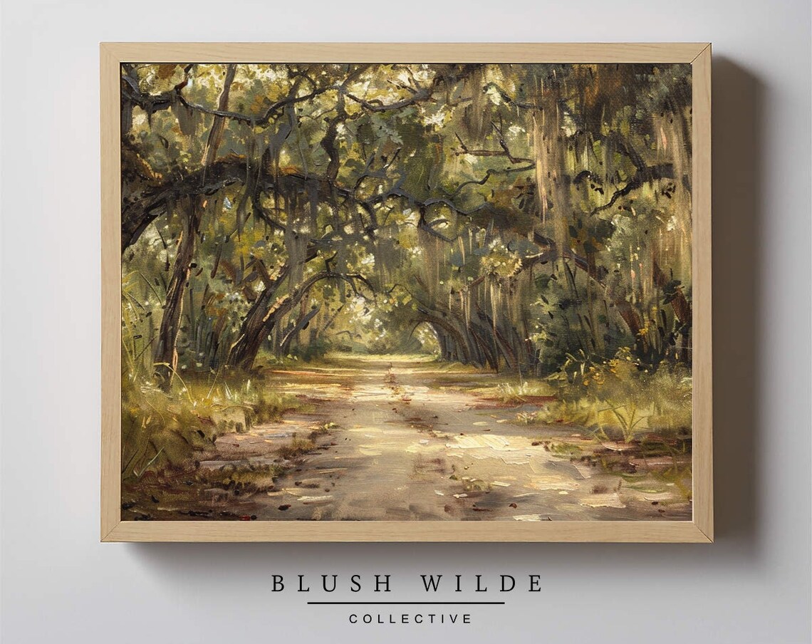 Spanish Moss Oak Tree Oil Painting, Moody Art Print