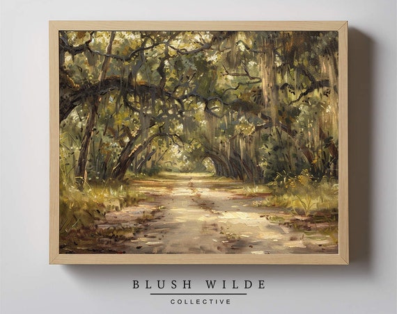 Spanish Moss Oak Tree Oil Painting, Moody Art Print