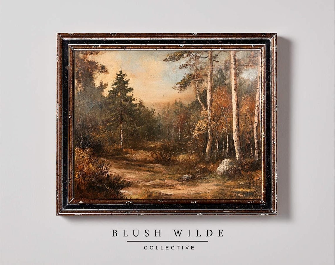 Vintage Autumn Landscape Painting Rustic Moody Oil Print
