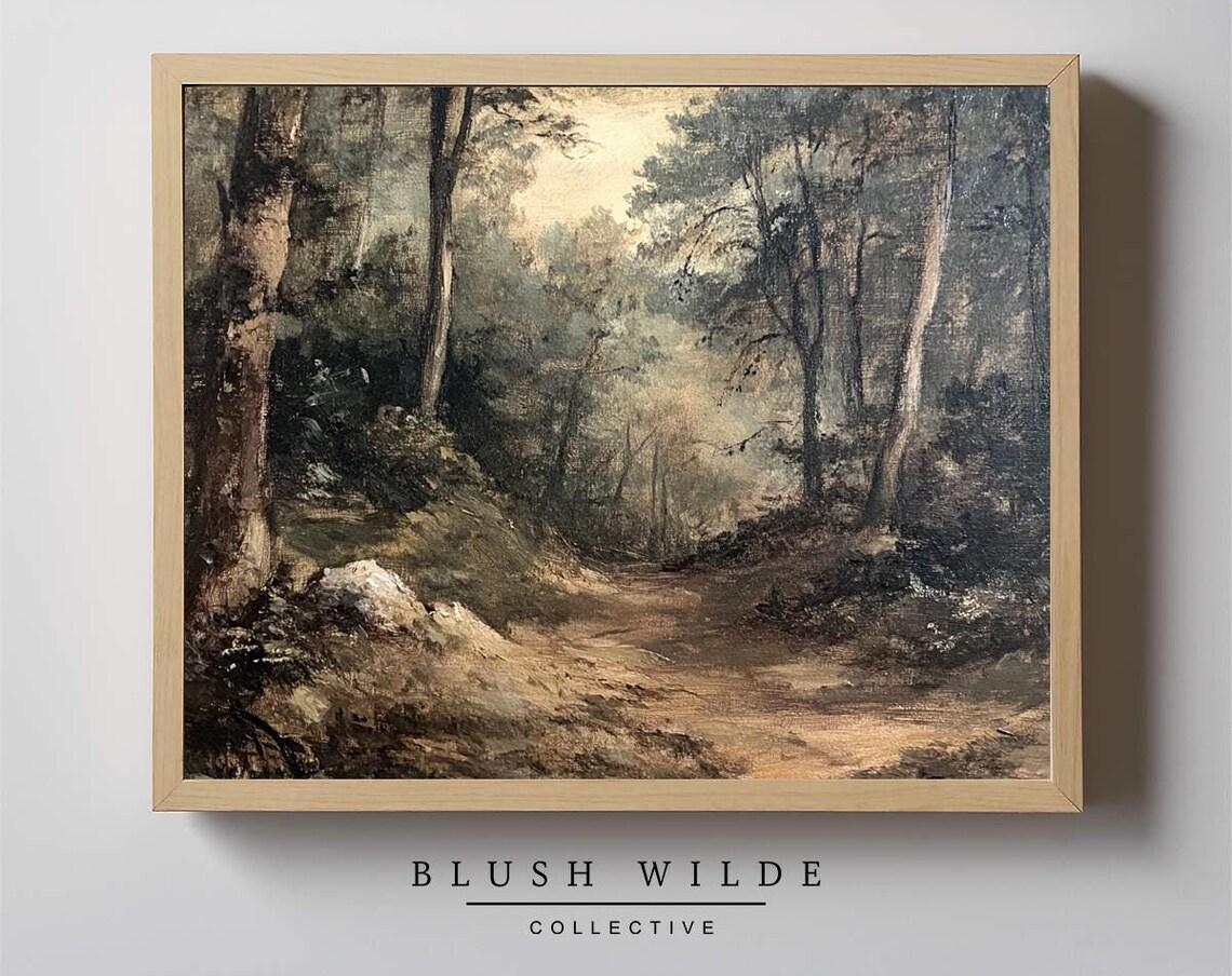 Dark Forest Path Moody Woodland Trail Vintage Oil Painting Poster