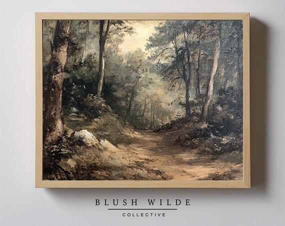 Rustic Landscape Oil Painting Print Moody Forest Path