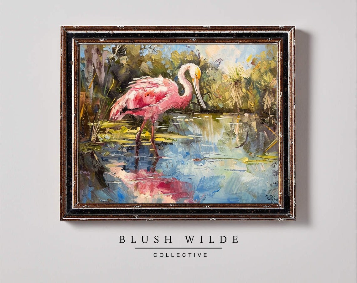 Roseate Spoonbill Pink Bird Wetland Impressionist Painting Poster