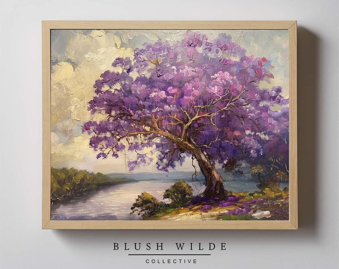 Jacaranda Tree Vintage Oil Painting Print, Florida