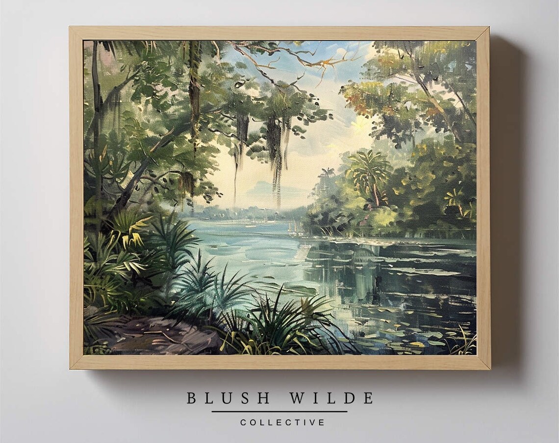 Vintage Florida Swamp Art Print, Moody River Landscape