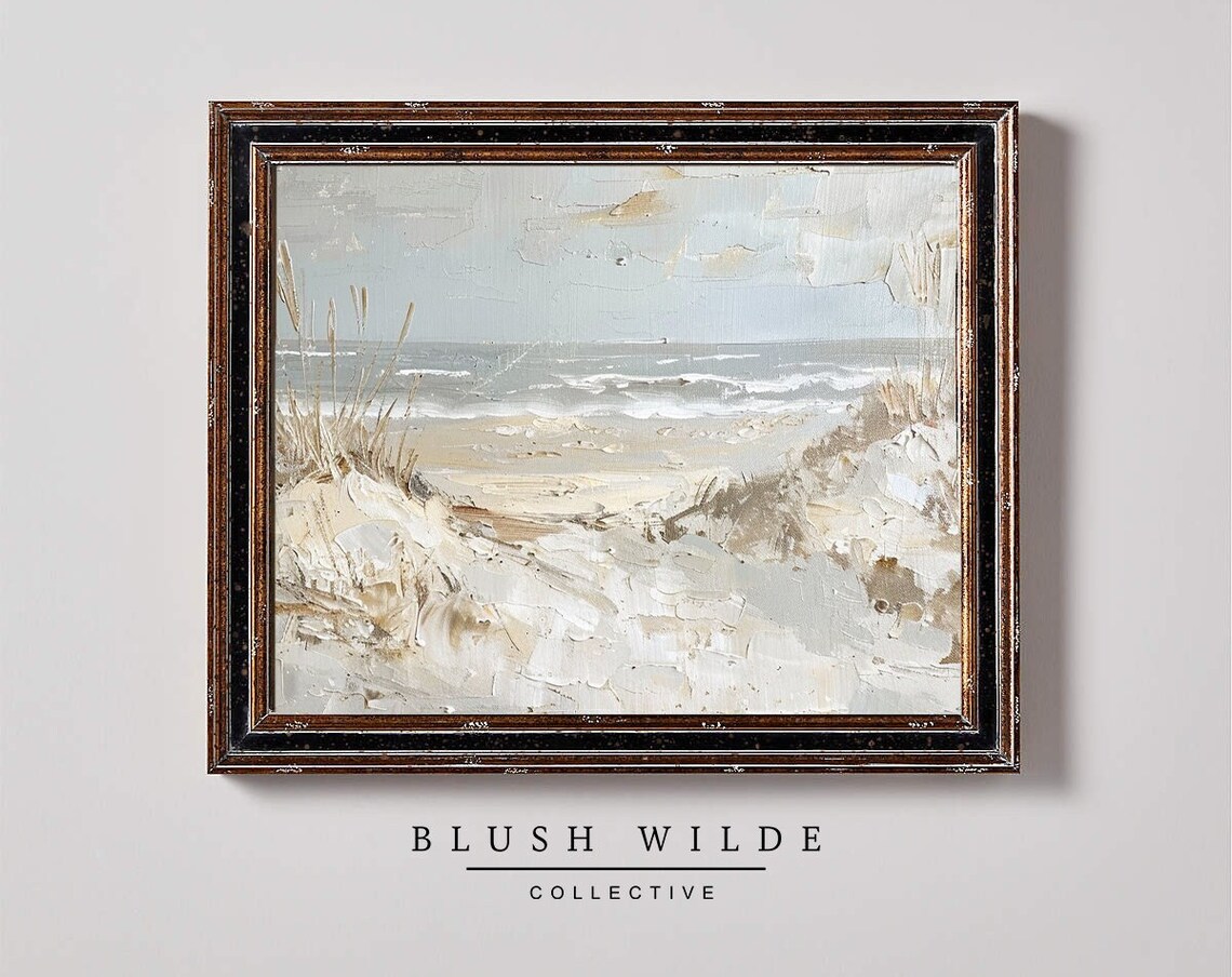Soft Beige Beach Dunes Coastal Abstract Ocean Painting Print
