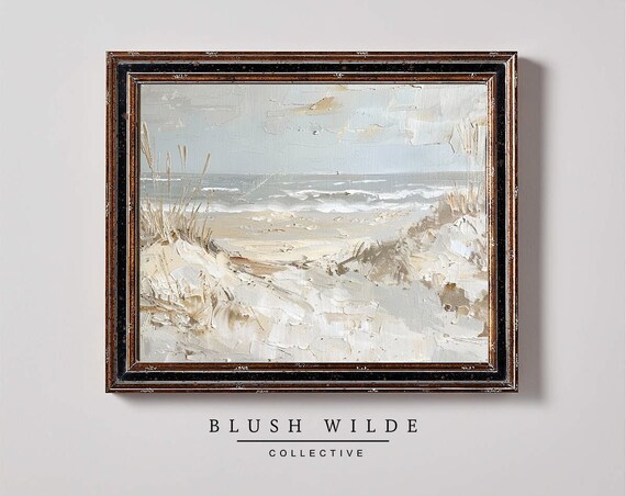 Soft Beige Beach Dunes Coastal Abstract Ocean Painting Print