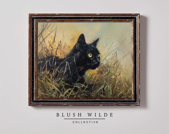 Black Cat Vintage Oil Painting Art Print