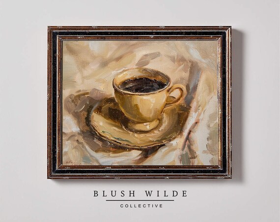 Coffee Cup Still Life Oil Painting Warm Kitchen Morning Art Poster