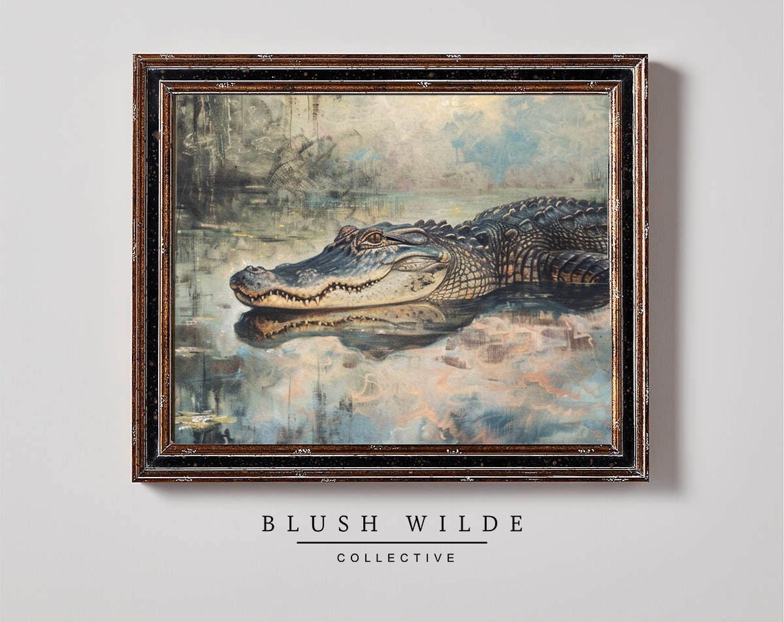 Vintage Alligator Oil-Painting Style Print