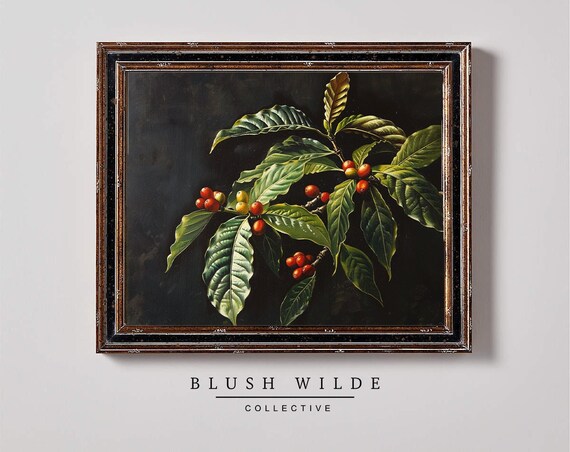 Coffee Plant Branch Botanical Oil Painting Dark Moody Art Poster
