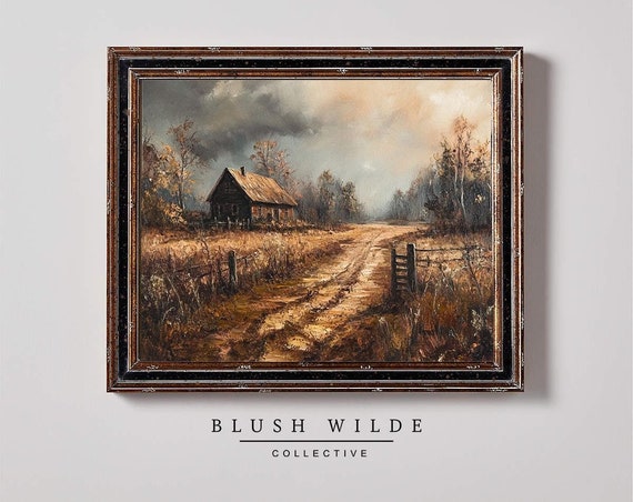 Vintage Rustic Autumn Landscape Oil Painting Print