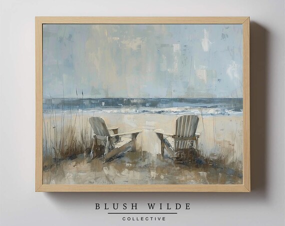 Adirondack Beach Chairs Facing Ocean Coastal Seaside Art Poster