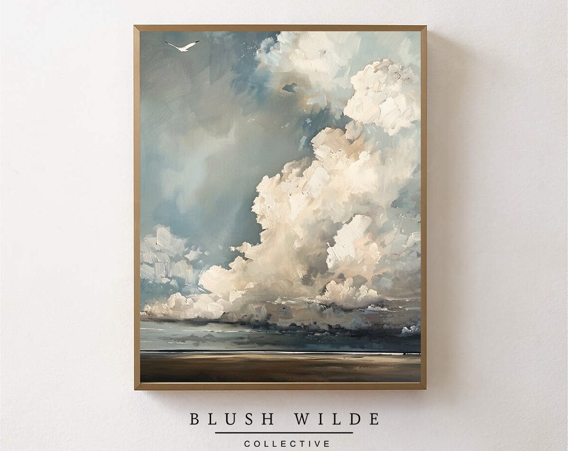 Vintage Cloudy Skies Oil Painting Art Print