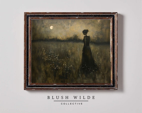 Vintage Woman Oil Painting Moody Art Print