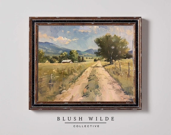 Rustic Dirt Road Oil Painting Vintage Western Art Print