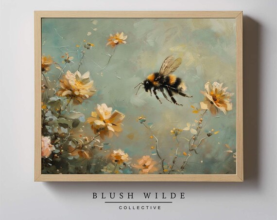 Vintage Bumble Bee Floral Art Print