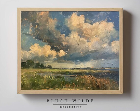 Vintage Florida Lake Oil Painting Moody Clouds Wetlands Landscape Poster