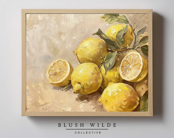 Vintage Lemon Still Life Oil Painting Moody Kitchen Print