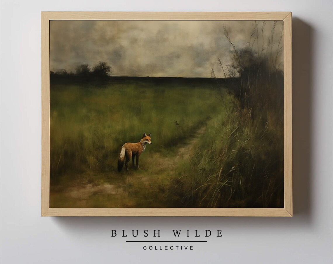 Vintage Fox Oil Painting Art Print, Moody Wildlife