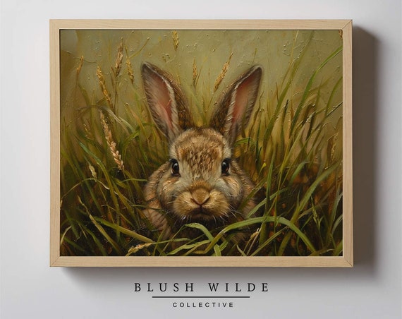 Vintage Rabbit Oil Painting Art Print