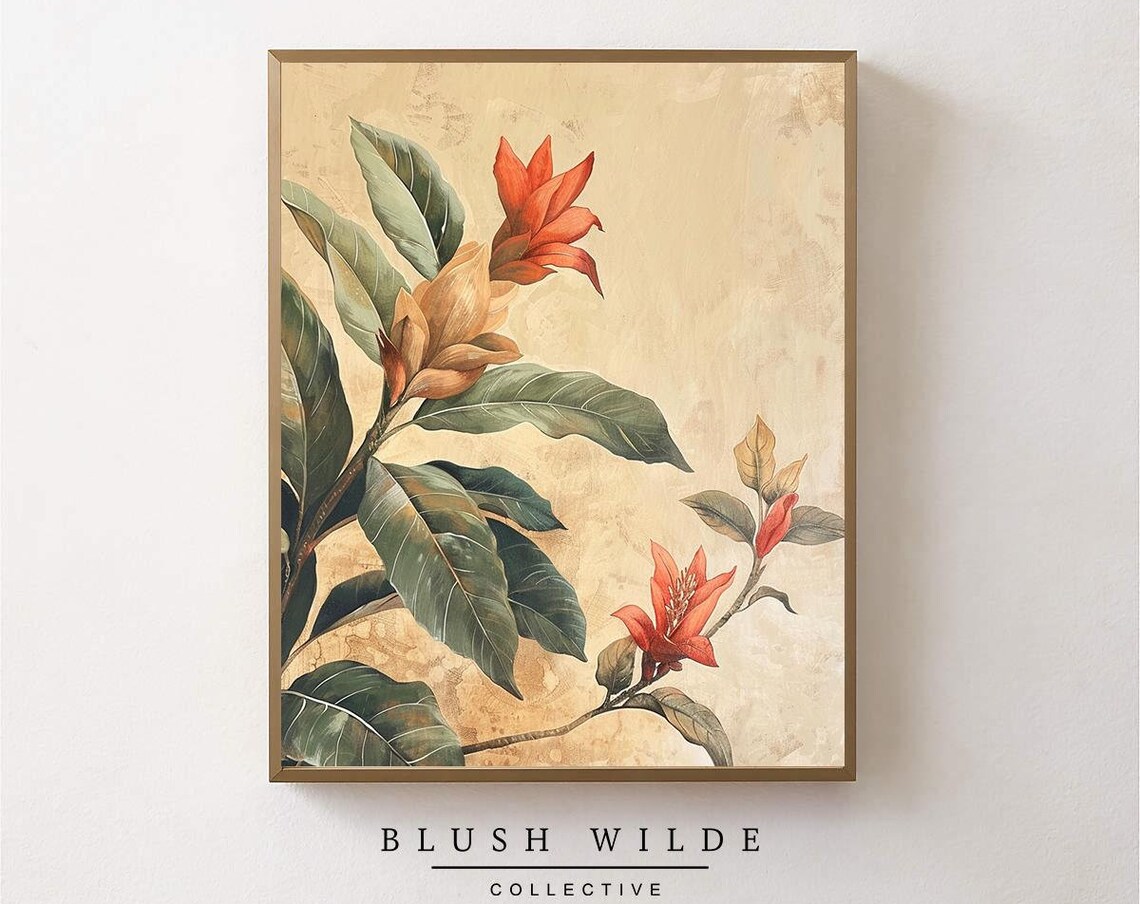 Vintage Floral Painting Moody Botanical Art Print