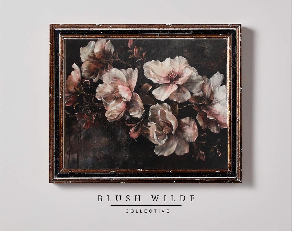 Moody Floral Oil Painting Wall Art Print
