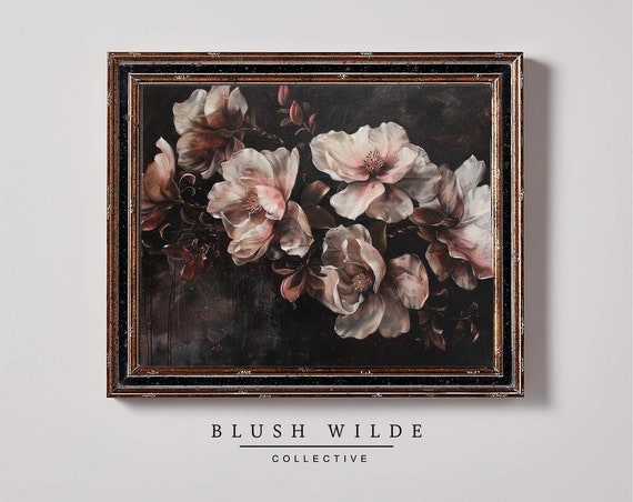Moody Floral Oil Painting Wall Art Print