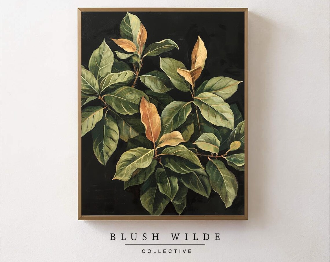 Vintage Leaves Oil Painting Moody Botanical Art Print