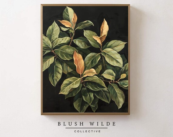 Vintage Leaves Oil Painting Moody Botanical Art Print