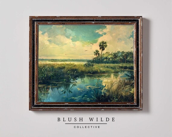 Florida Wetlands Marsh Vintage Oil Landscape Painting Poster
