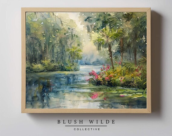 Florida Cypress Swamp Palm Watercolor Landscape Painting Poster
