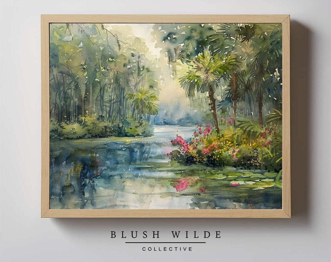 Florida Cypress Swamp Palm Watercolor Landscape Painting Poster