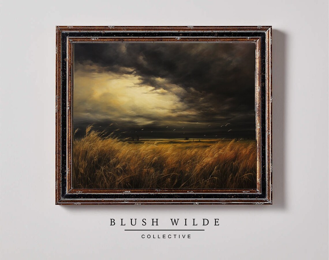 Stormy Field Vintage Oil Painting Art Print