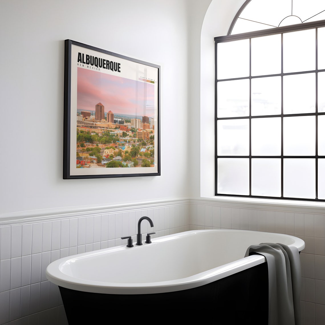 Albuquerque New Mexico Pink Sunset Downtown Skyline View Poster - Image 2