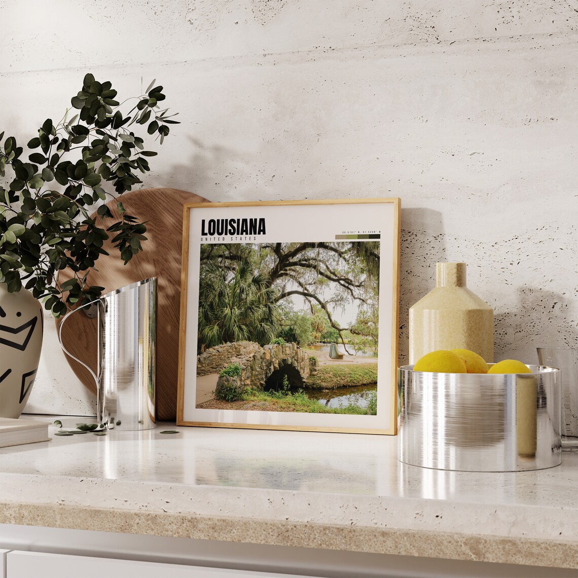 Louisiana Poster with Mossy Oak Trees and Stone Bridge Bayou Scene - Image 4