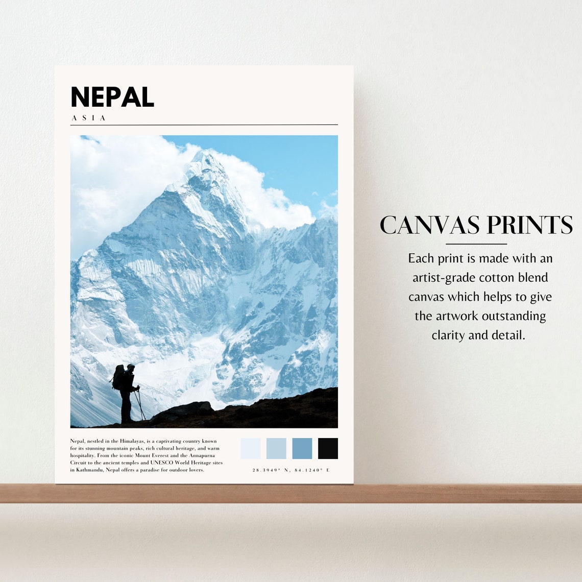 Nepal Himalayan Snow Peak Lone Trekker Silhouette Travel Poster - Image 2