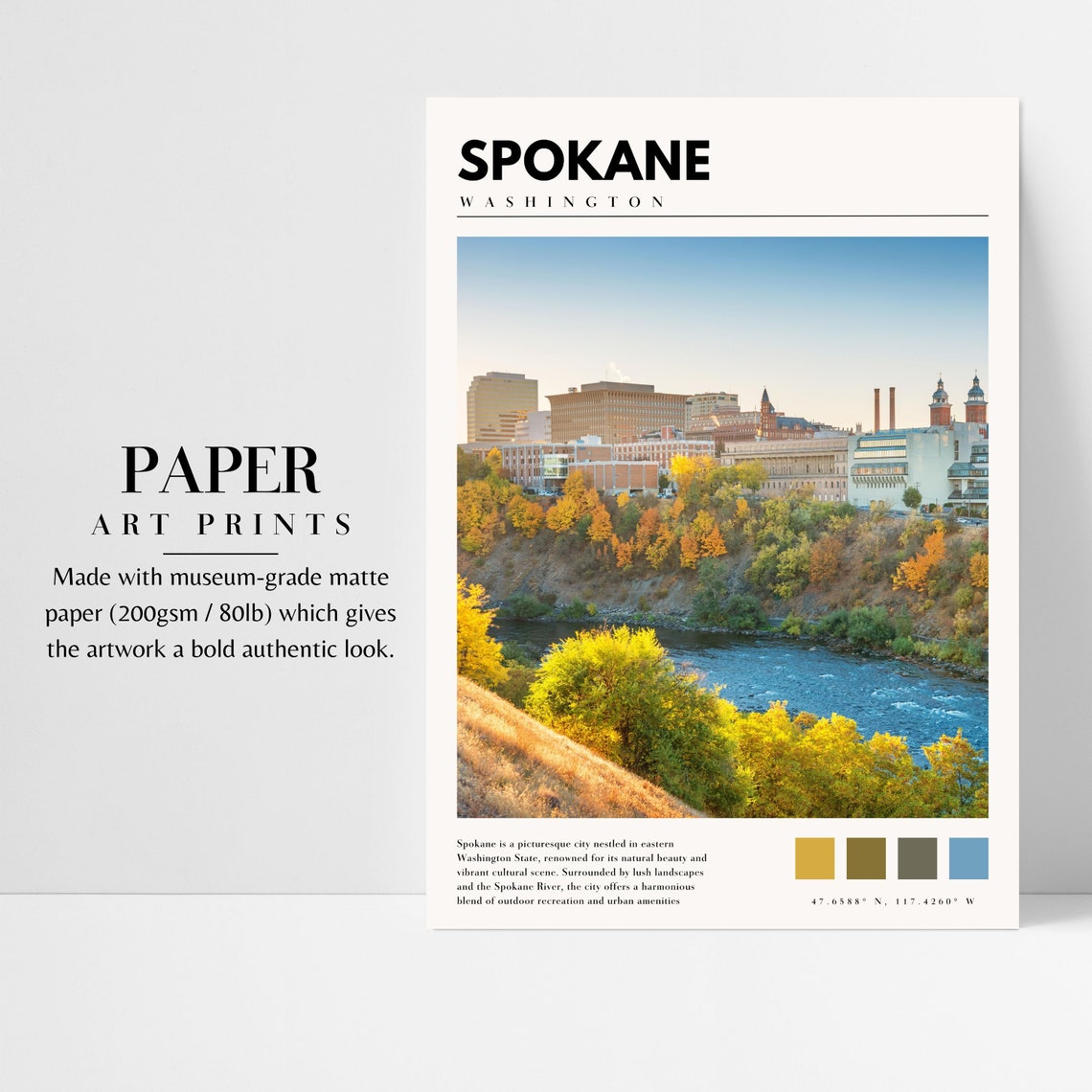 Spokane Washington River Fall Foliage Downtown Skyline Travel Poster - Image 3