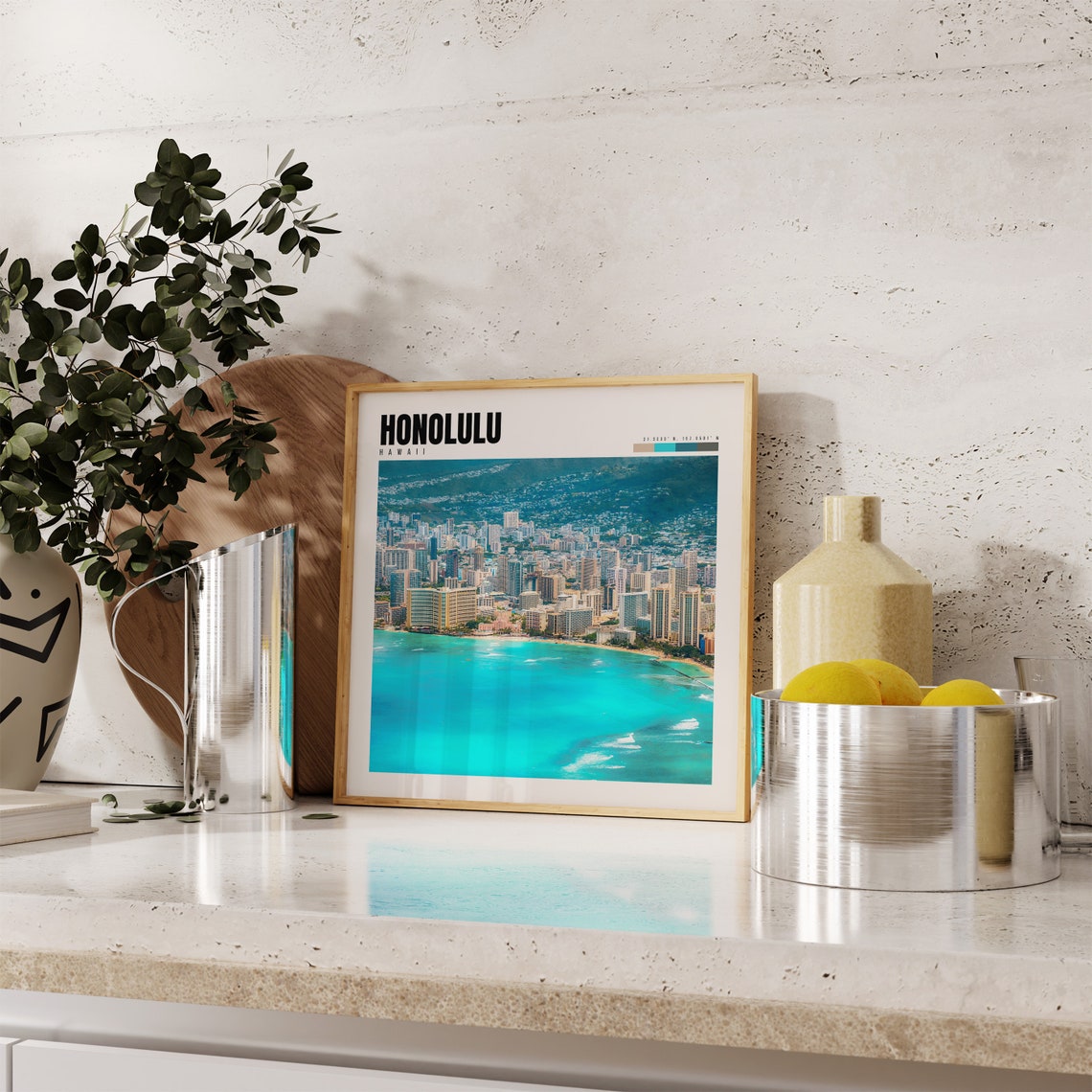 Honolulu Poster with Waikiki Beach and Diamond Head City Skyline - Image 4
