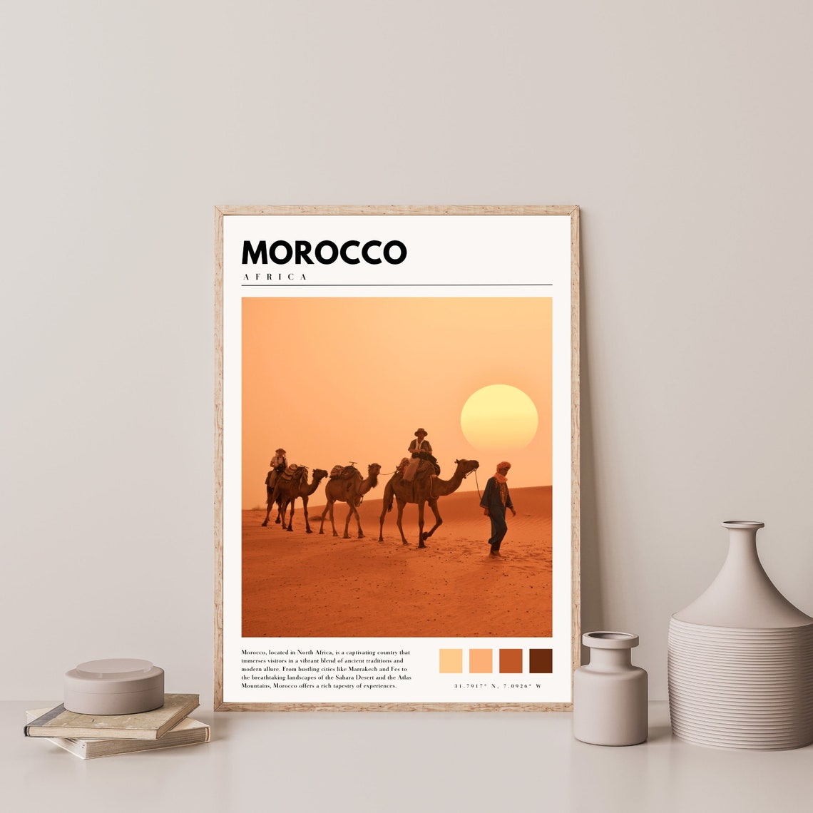 Morocco Sahara Desert Camel Caravan Sunset Golden Light Travel Poster - Image 4