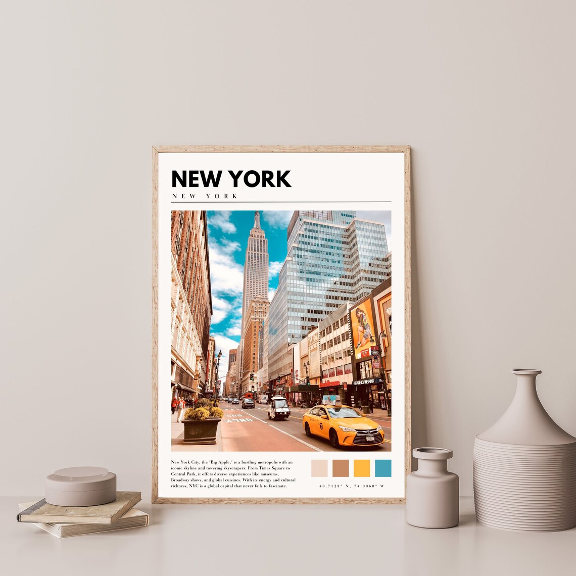 New York City Empire State Building Street with Yellow Taxi Poster - Image 4