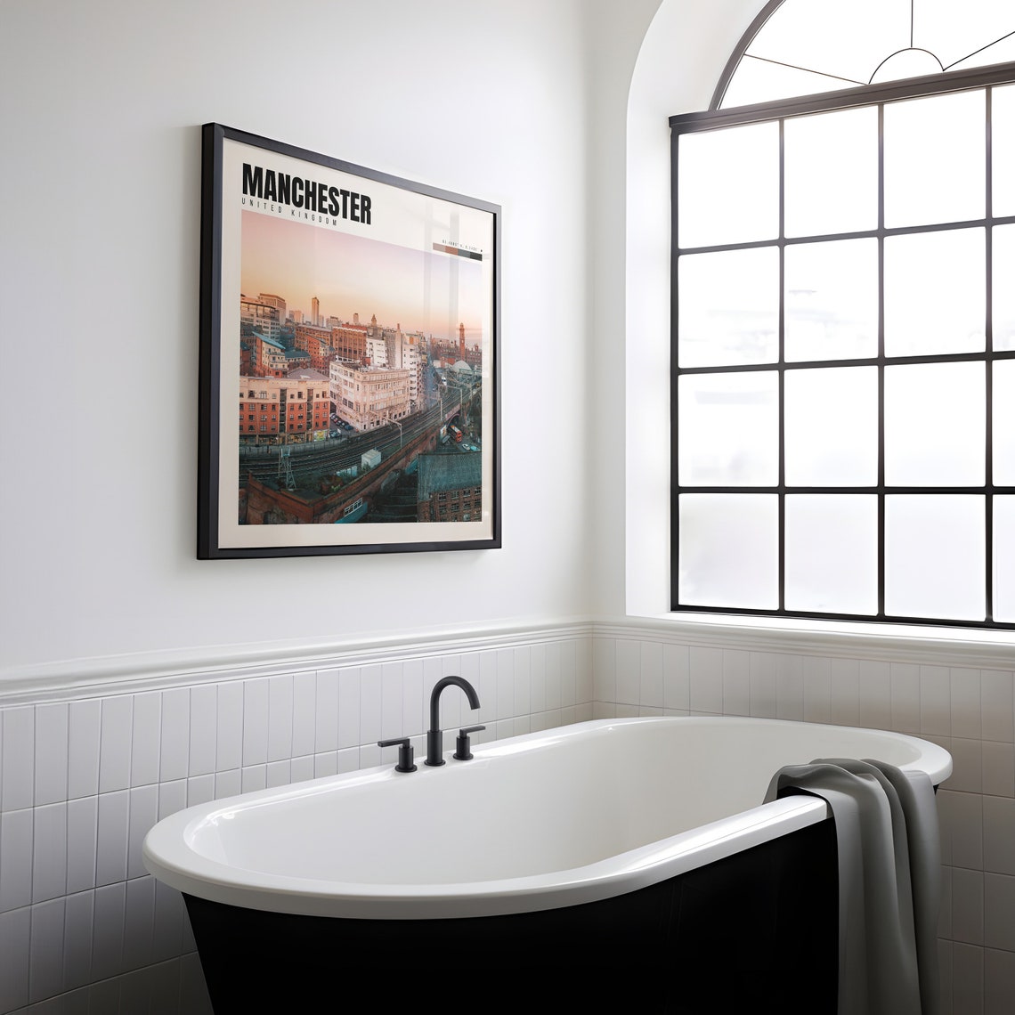 Manchester England Dusk Cityscape with Railway Viaduct Poster - Image 2