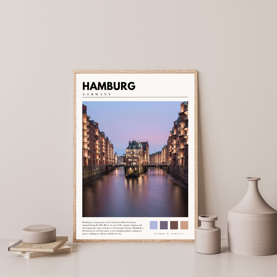 Hamburg Germany Speicherstadt Canal Dusk Lights Warehouse Poster - Image 4