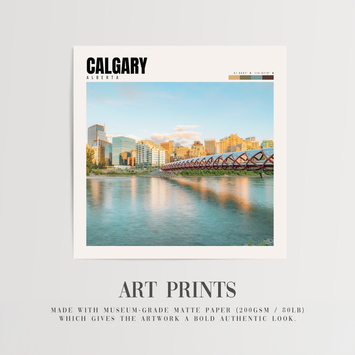 Calgary Alberta Peace Bridge Bow River Skyline Morning Poster - Image 3