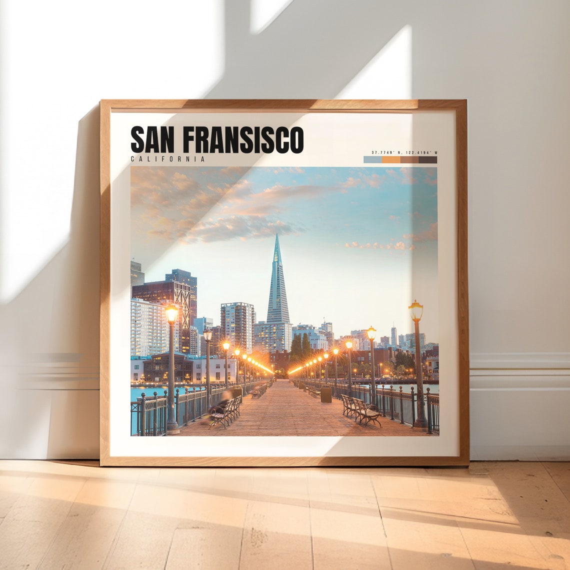 San Francisco Poster with Ferry Building and Embarcadero at Dusk View