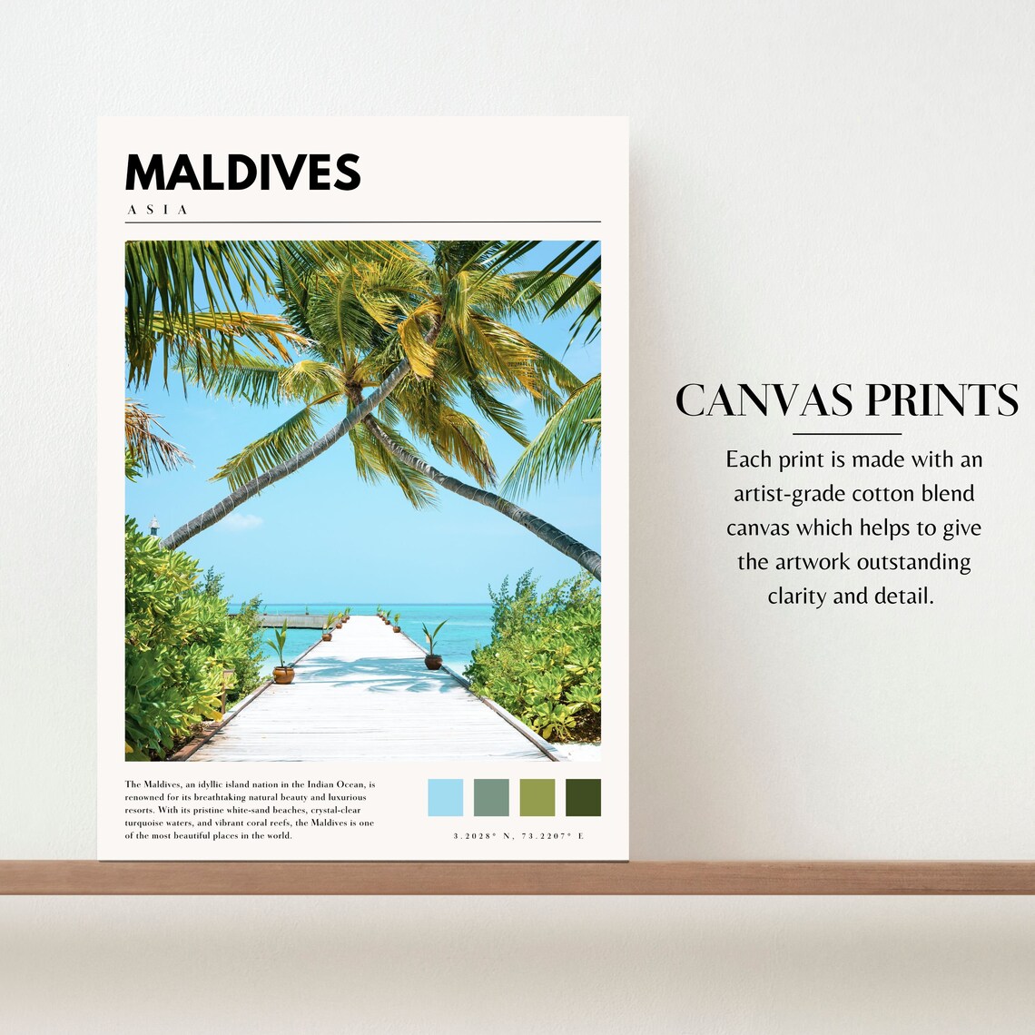 Maldives Asia Tropical Palm Fringed Jetty Turquoise Sea Beach Poster - Image 2