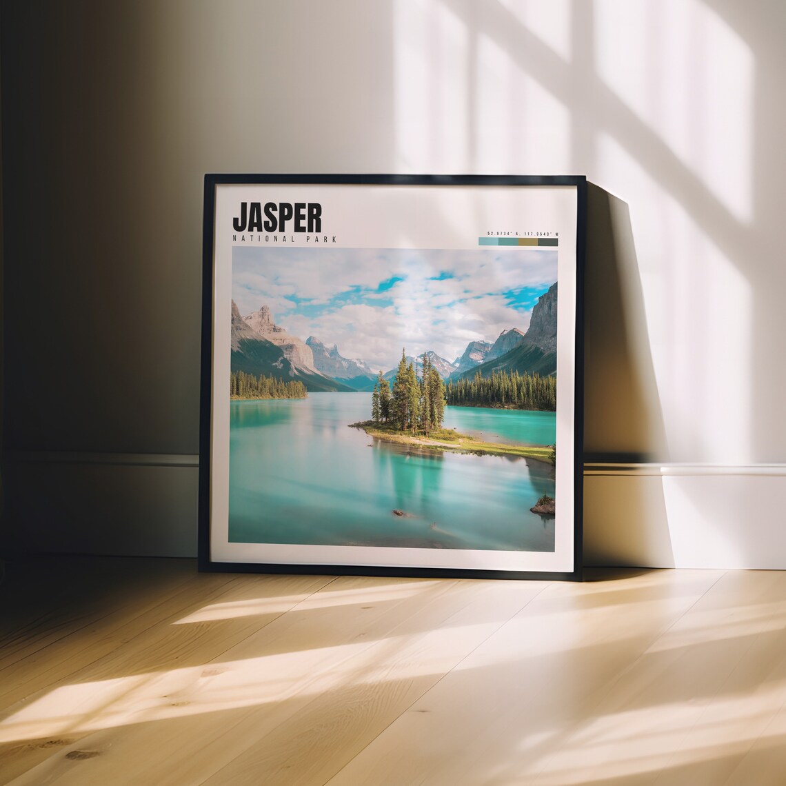 Jasper National Park Turquoise Lake Island Pine Trees Poster - Image 3