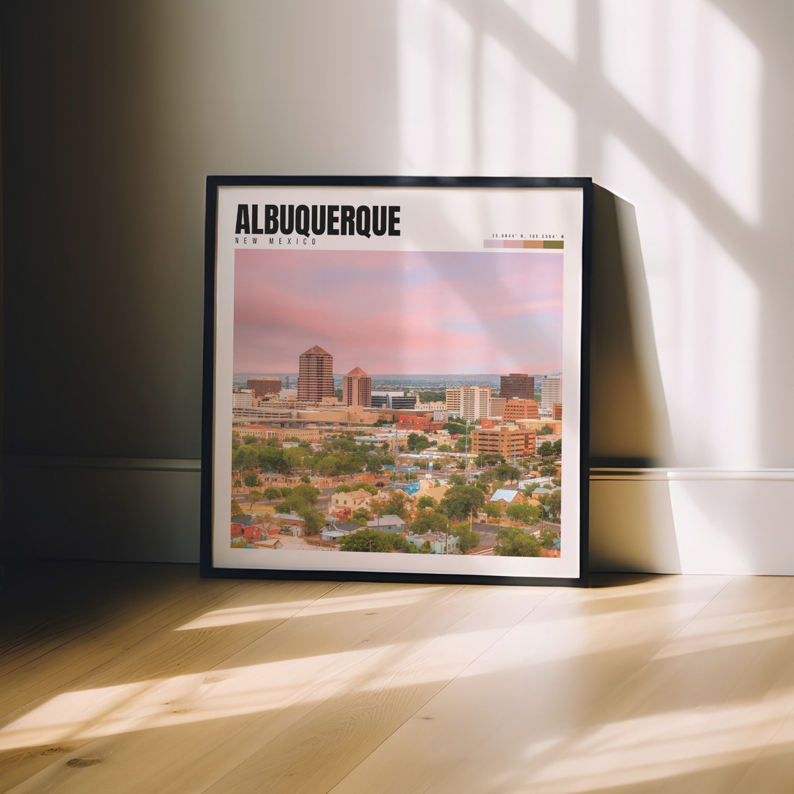 Albuquerque New Mexico Pink Sunset Downtown Skyline View Poster - Image 3