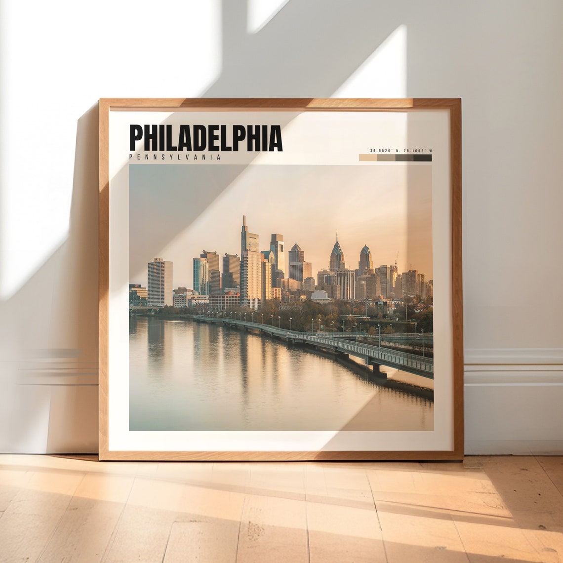 Philadelphia Poster with Center City Skyline and River Reflection